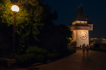 schlossberg graz, austria at night