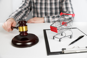 Shopping cart and auction hammer