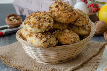 Stack of homemade walnut  chip cookies