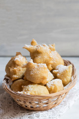 Close up of a Traditional Christmas Italian bakery products called Pettole, tipical apulian fried food