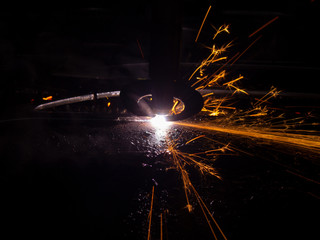 gas-ring of aggregate by the bunch of plasma cutting a steel sheet..