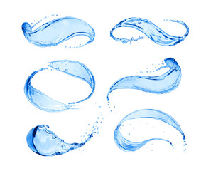 Set of wavy water splashes isolated on a white background