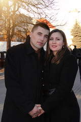 husband and wife celebrate valentine's day on the streets of the city