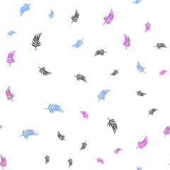 Light Pink, Blue vector seamless doodle pattern with leaves.