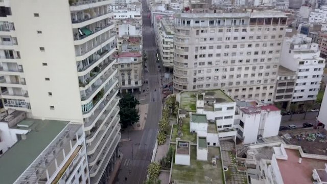 An aerial shot of the colonial architecture of Casablanca