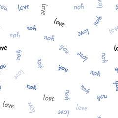 Light BLUE vector seamless template with text LOVE YOU.