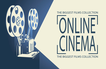 online cinema poster with retro film projector background
