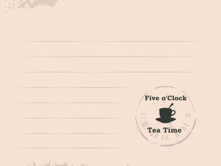 Light brown leaflet with recipe lines with a print black outline of a tea cup tea time vector.