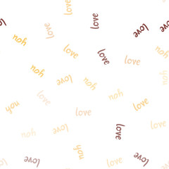 Light Red, Yellow vector seamless pattern with phrase LOVE YOU.