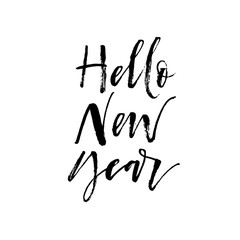 Hello New Year card. Hand drawn brush style modern calligraphy. Vector illustration of handwritten lettering.