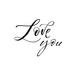 Love you lettering. Phrase for Valentine's day. Hand drawn brush style modern calligraphy. Vector illustration of handwritten lettering.