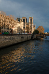 Obraz premium view of the Notre Dame Cathedral and the Seine River