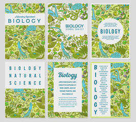 Biology cards. Science templates and banners. Poster for book, print or web site. Biochemistry Research. Medicine in school. Education and Science. engraved hand drawn in old sketch vintage style.