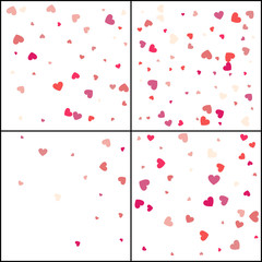 Red hearts. Confetti celebration. Falling pink abstract decoration for party, birthday celebrate, anniversary or event, festive. Festival decor. Vector illustration. 4 in 1