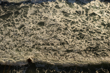  Waves during a storm. View from above. Red code. Rest on the Black Sea coast in Bulgaria. Elemental force.