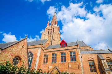 Obraz premium Church Of Our Lady and traditional narrow streets in Bruges (Brugge), Belgium
