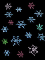 Colorful led snowflakes on black background