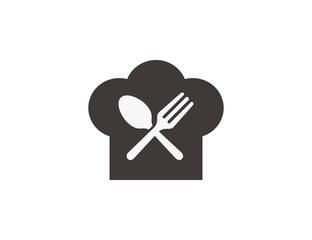 Spoon, fork, and chef cap icon vector