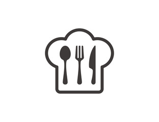 Fork, spoon, knife, chef hat icon vector