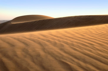 Fototapeta na wymiar Desert sand dune snakes towards horizon.