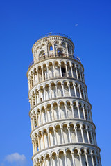 Day view of the Leaning Tower of Pisa campanile in Tuscany, Italy