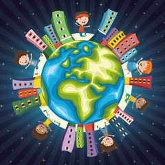 Vector Illustration Of Children Playing Around The World