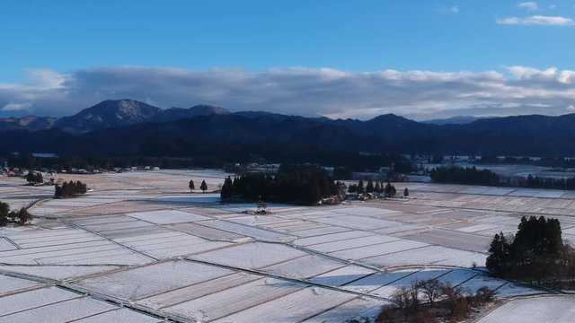 東北　秋田県　雪景色　冬　空撮