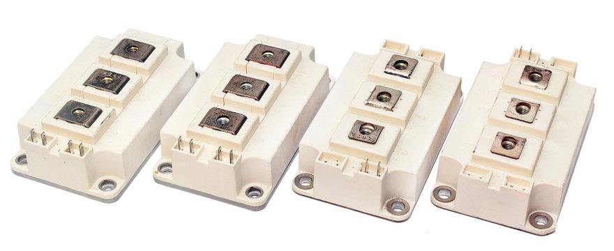 Powerful IGBT transistors isolated on white background