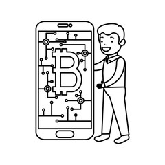 business person using smartphone with bitcoin