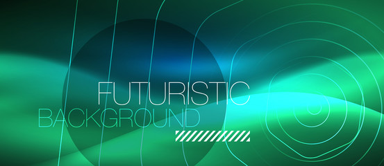 Neon glowing lines, magic energy space blue light concept, abstract background wallpaper design