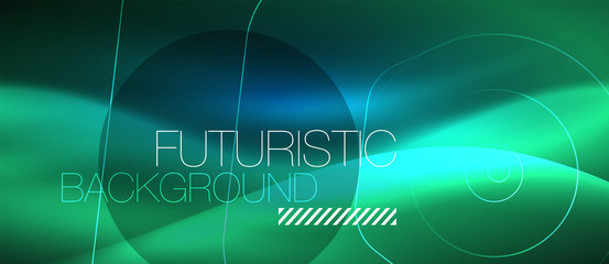 Neon glowing lines, magic energy space blue light concept, abstract background wallpaper design