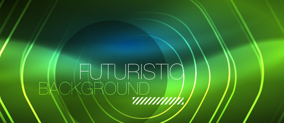 Neon glowing lines, magic energy space blue light concept, abstract background wallpaper design