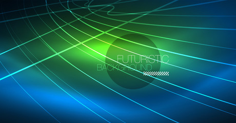 Neon glowing magic background, neon banner, night sky wallpaper. Magic light effect. Christmas abstract pattern.
