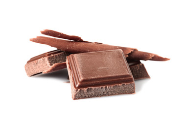Chocolate curls and pieces isolated on white