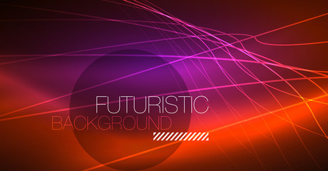 Neon glowing magic background, neon banner, night sky wallpaper. Magic light effect. Christmas abstract pattern.