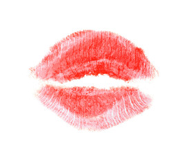 Color lipstick kiss mark on white background