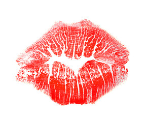 Color lipstick kiss mark on white background