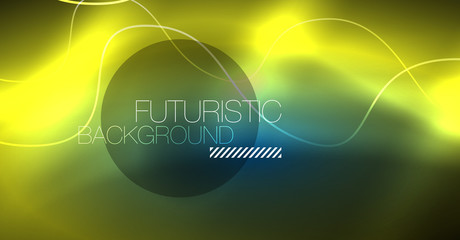 Glowing abstract wave on dark, shiny motion, Christmas and New Year magic space light. Techno abstract background