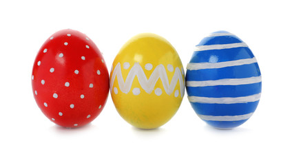 Decorated Easter eggs on white background. Festive tradition