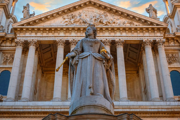 Statue of Queen Anne at St Paul's Cathedral churchyard in London, UK