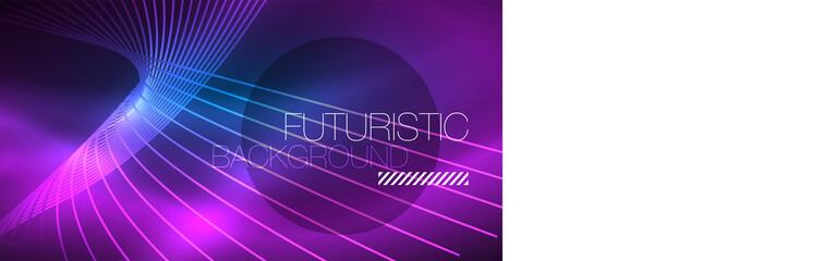 Obraz premium Neon glowing magic background, neon banner, night sky wallpaper. Magic light effect. Christmas abstract pattern.