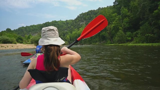 Girl Paddling on the Buffalo River Arkansas 4k 30fps