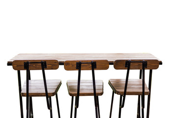 High wooden chair and counter bar isolated on white background