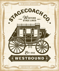 Vintage Western Stagecoach Label Graphics. Editable EPS10 vector illustration in woodcut style.
