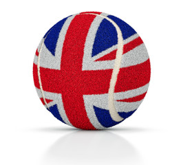 Tennis ball with the texture of the flag of Great Britain, tennis ball of Great Britain, 3D illustration