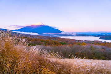 Beautiful fuji mountain in yamanakako or yamanaka lake