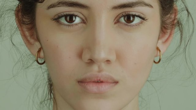 Close up young woman pretty eyes  looking at camera healthy eyesight