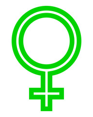 Female symbol icon - green thin outlined, isolated - vector