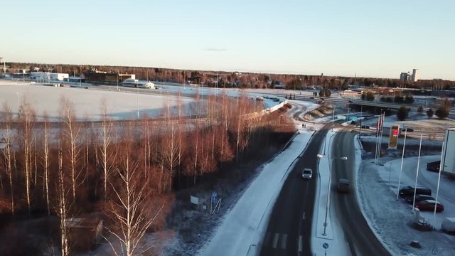 Aerial Footage Of Finnish City / Sein&radic;&sect;joki / Rengastie in nice snowy Winter look of Finland.