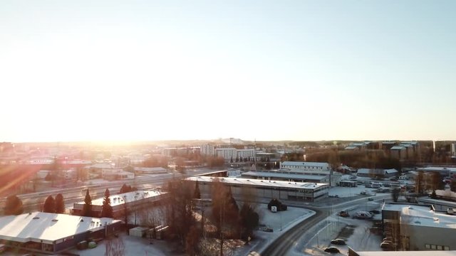 Aerial Footage Of Finnish city Sein&radic;&sect;joki / Rengastie / Central in nice snowy Winter look of Finland.